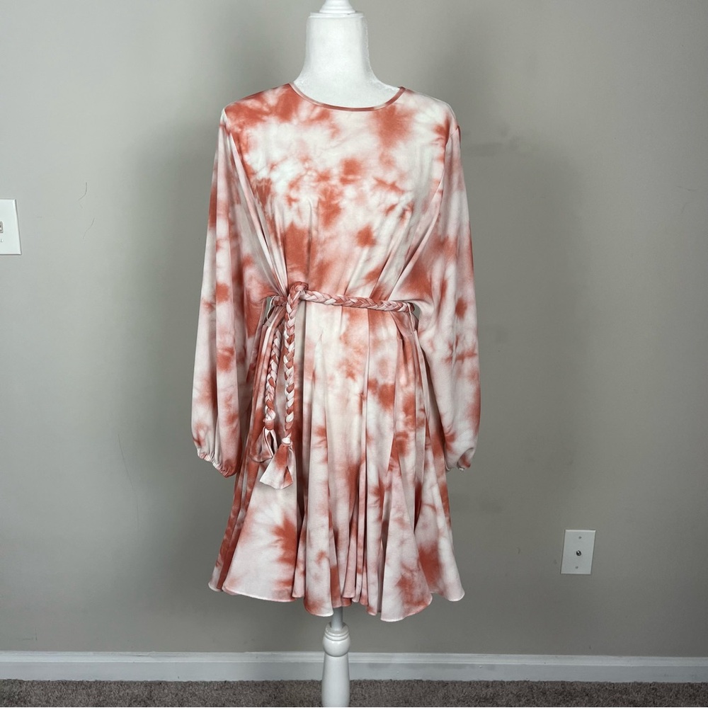 GIANNI BINI TIE DYE MINI DRESS WITH BLOSY SLEEVES ROPE BELT SIZE XS - Picture 5 of 13